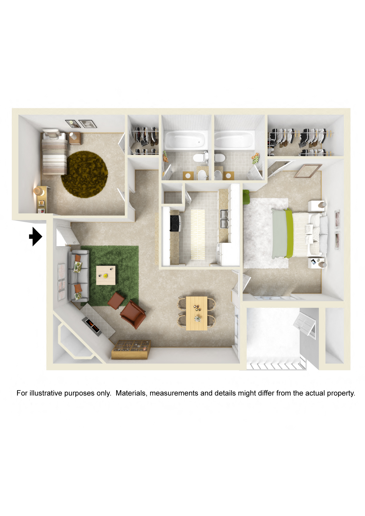 Floor plan for 2 beds, 2 baths, 920 sqft
